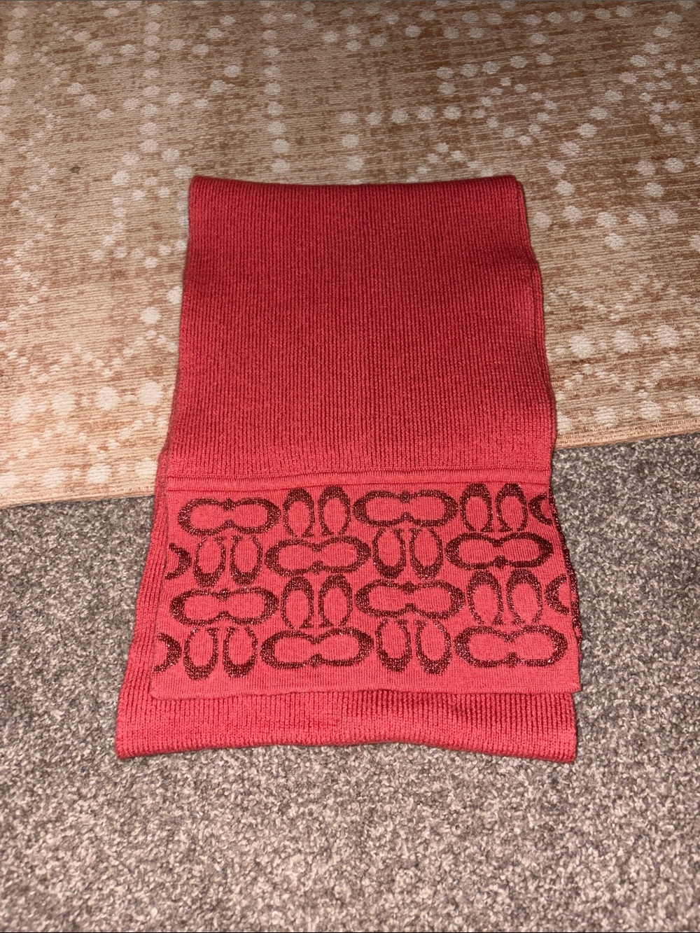 Coach pink Knit Scarf with Metallic Pattern